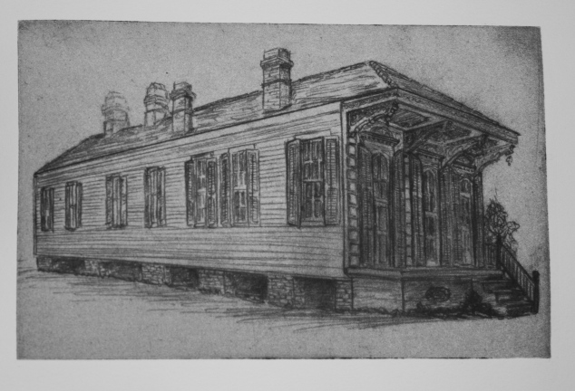 gravure from drawing of 
shotgun house